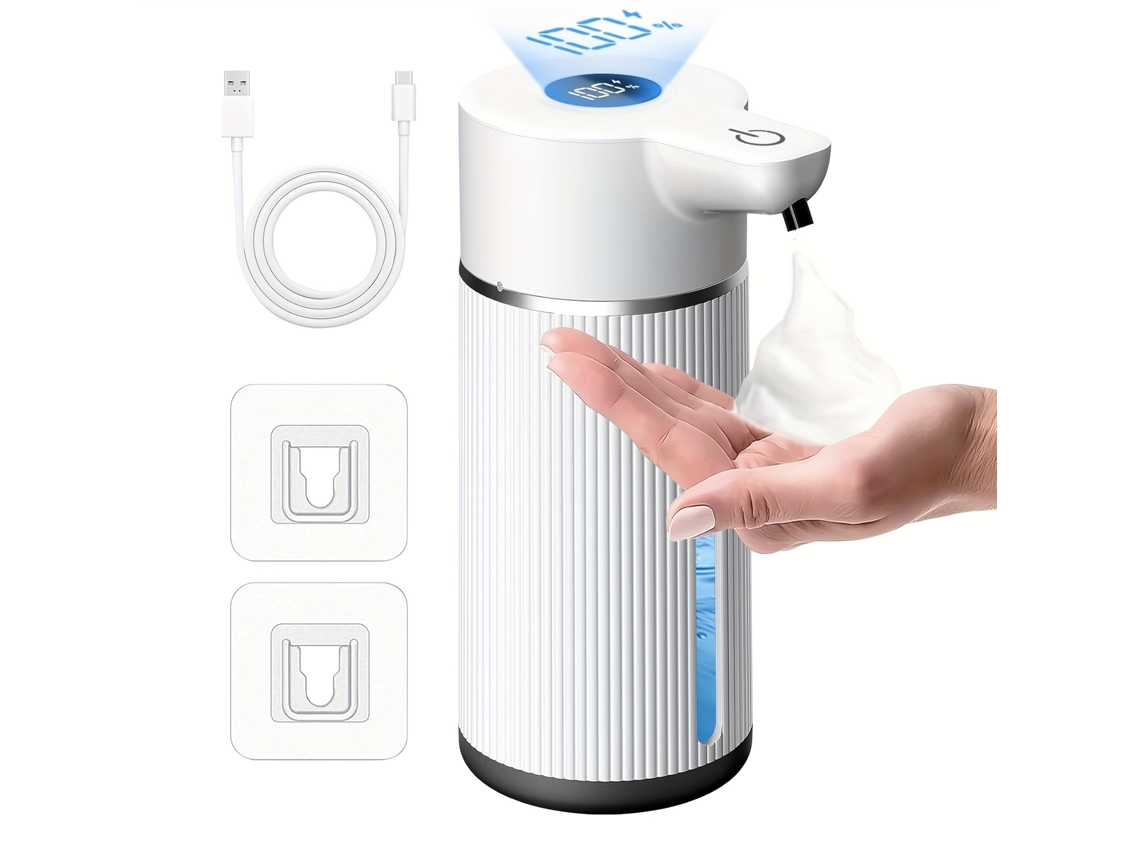 Dispensador Automático De Jabón En Espuma Recargable Por Usb Con Pantalla Led 4 Modos Ajustables Blanco (espuma) Gertiz