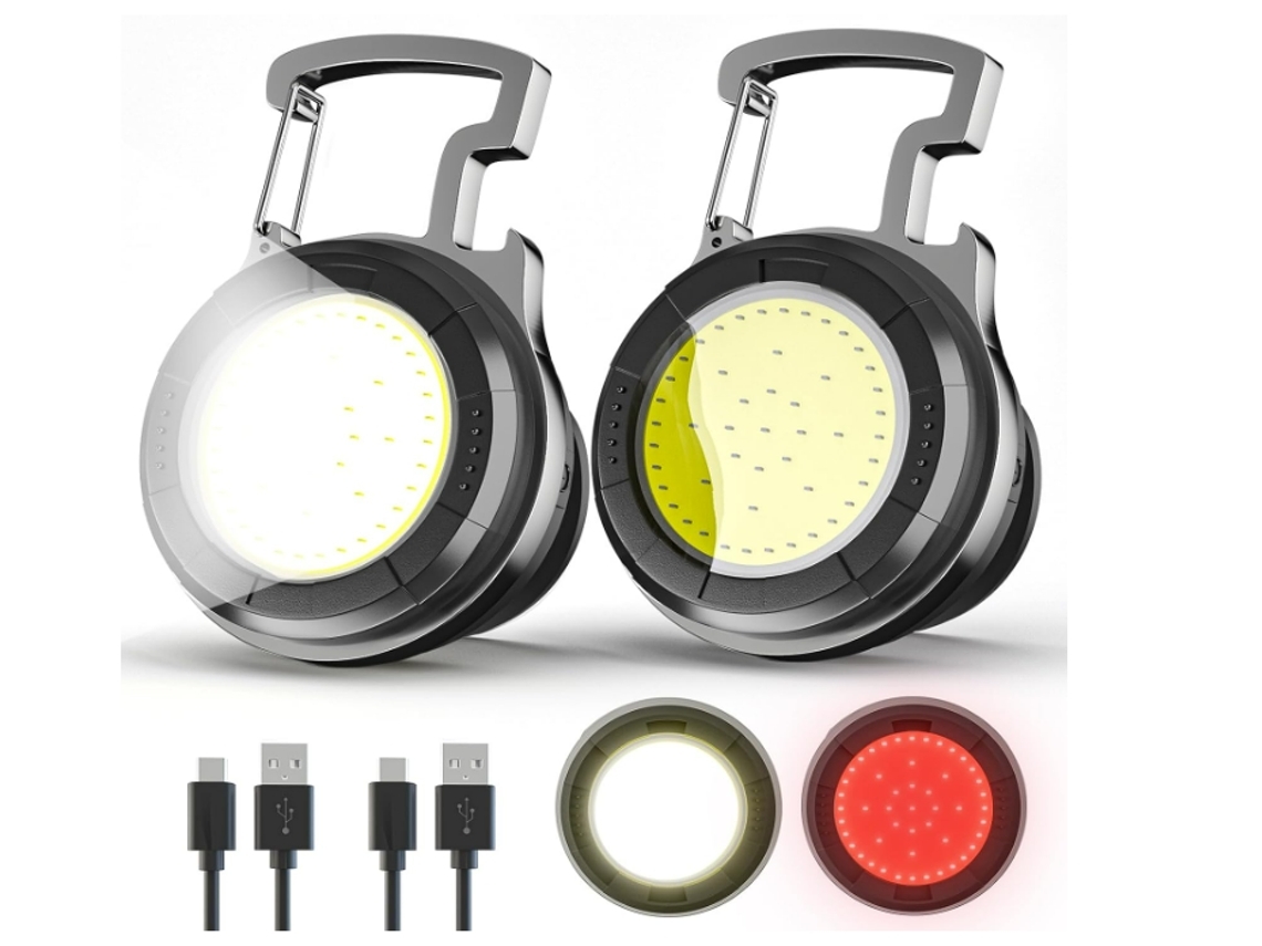 YEMAESRE Paquete de 2 Linternas con Llavero pequeño Mini Linterna Cob Recargable LED de 600 lúmenes 4 Modos de luz Negro