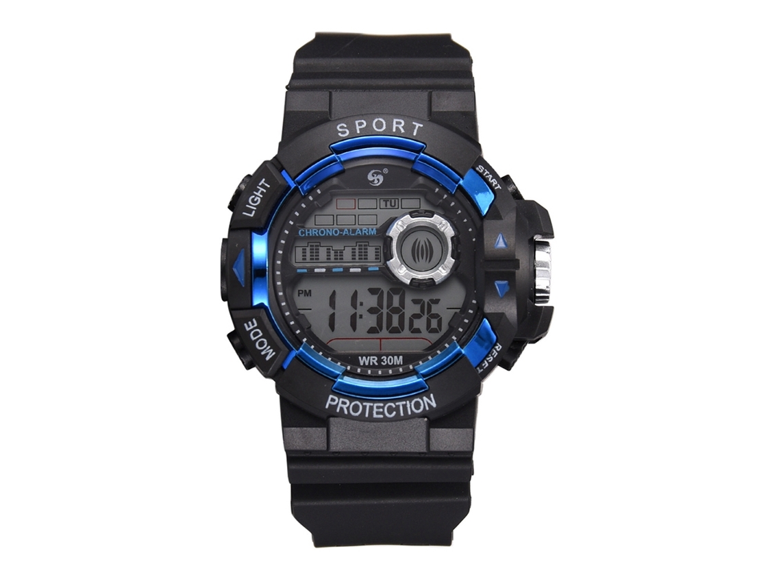 Reloj Deportivo Electrónico Para Hombre, Estilo Estudiantil, Resistente Al Agua, Correa De Caucho Azul.