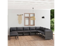 Conjunto de jardín de 11 piezas con cojines, ratán gris, DKD Home Decor