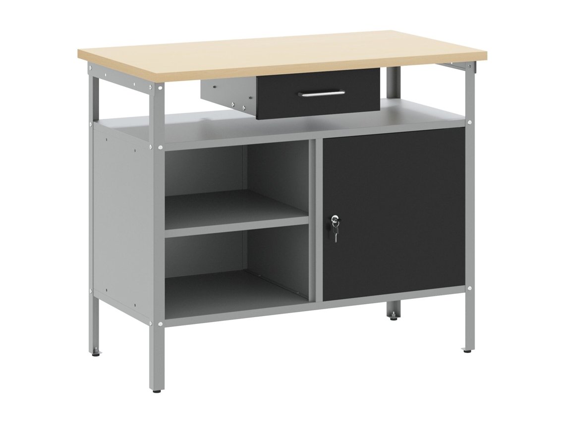 Banco de trabajo moderno de acero Vidaxl con almacenamiento ajustable, acero gris (100 x 55 x 85 cm)