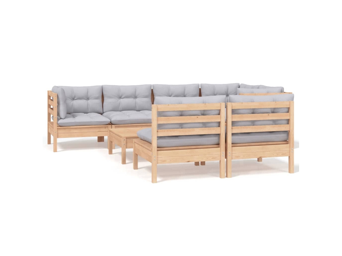 Juego de 8 sillones de jardín con cojines de pino macizo gris MAISON EXCLUSIVE