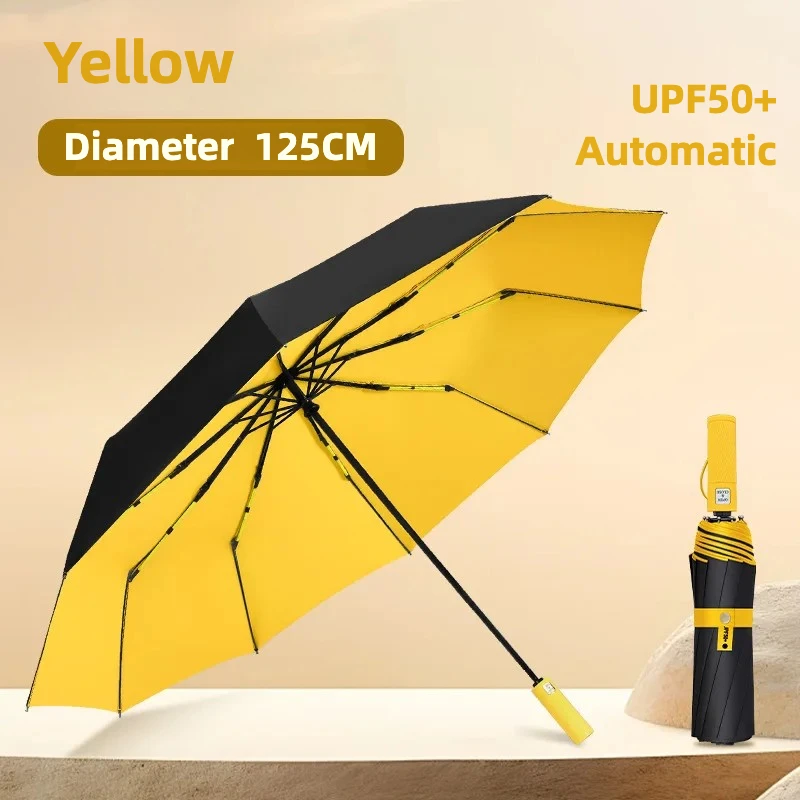 Paraguas Plegable Automático Extragrande De 125 Cm (amarillo 10k), Material De Vinilo, Upf50+