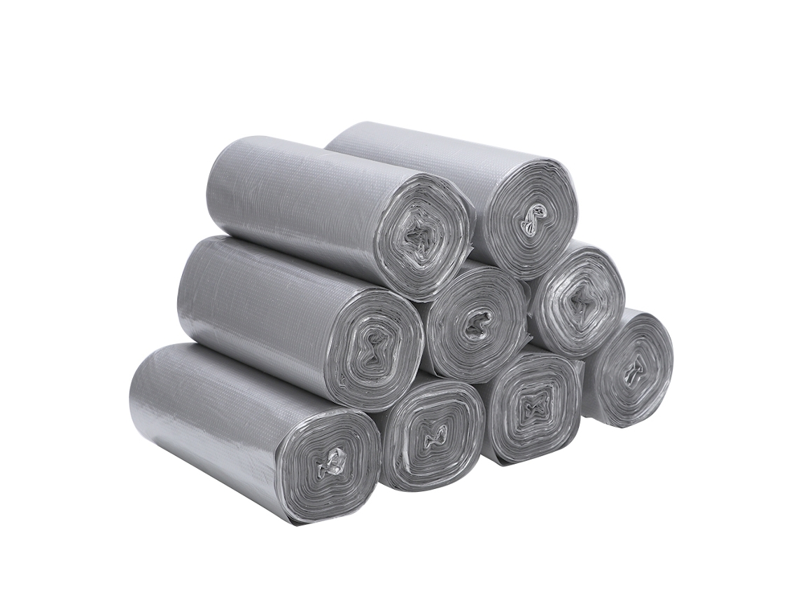9 Rollos De Bolsas De Basura Reforzadas De 45x50 Cm, Color Plata, Pe Metalocénico, Para Cocina Y Baño. 30 Unidades.