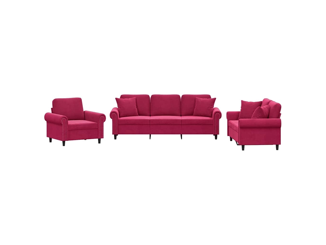 Maison Exclusive - Juego De Sofás Con Cojines 3 Piezas Terciopelo Rojo Tinto