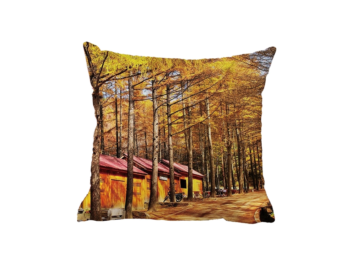 Elegante Funda De Cojín Para Sofá Con Diseño De Paisaje Forestal Otoñal