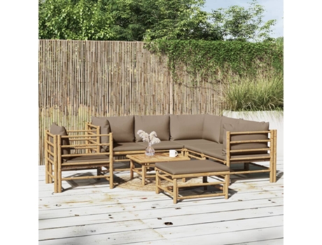 MAISON EXCLUSIVE Set de muebles de jardín 8 piezas bambú y cojines gris taupé