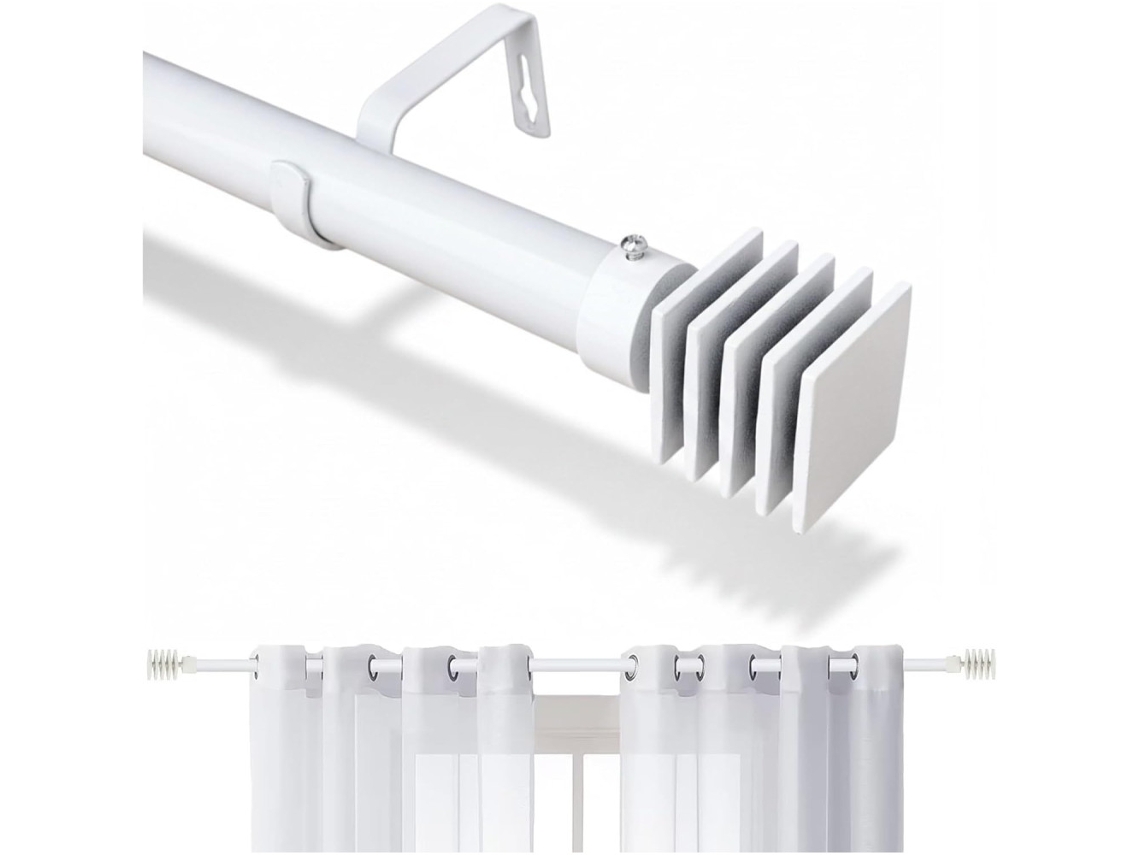Barra De Cortina Extensibles 160-300cm, Diámetro 28mm, Pomos Cortinero Con 16 Ojales, 3 Soportes Tacos Y Tornillos. (blanco)