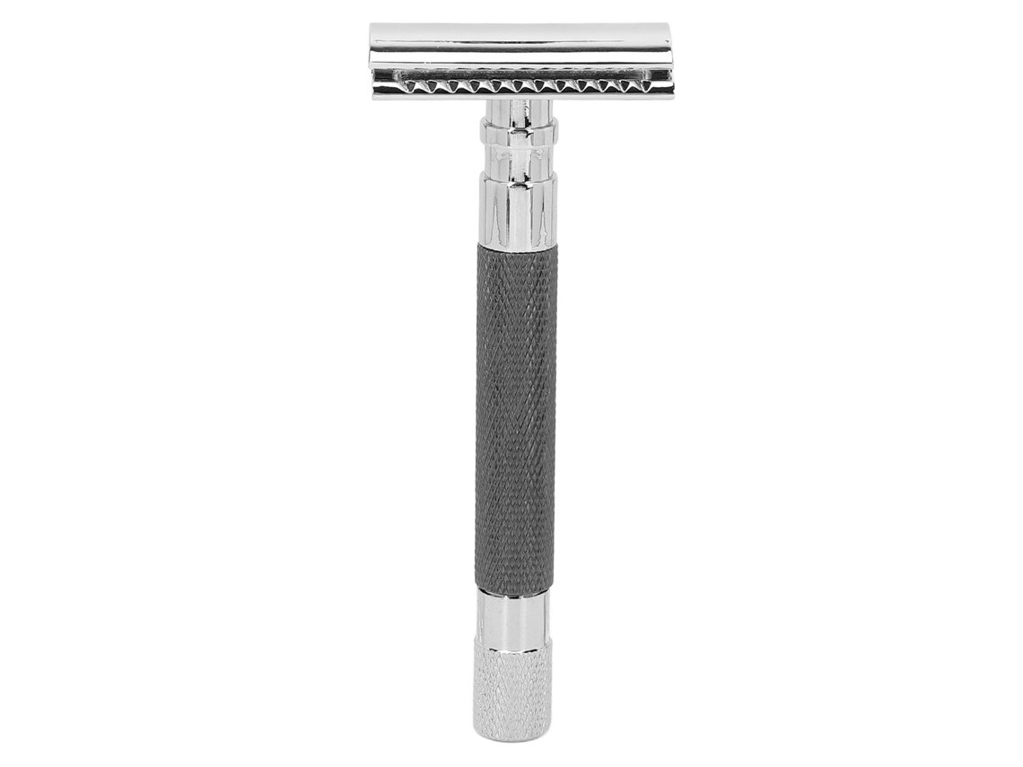 Maquinilla de afeitar manual para hombre con hoja de doble filo, mango largo de aleación de zinc, segura y duradera.