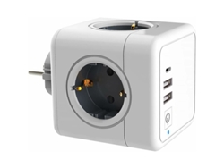 Extensor compacto de múltiples enchufes, cubo de viaje con protector de sobretensión, carga rápida USB-C para artículos esenciales