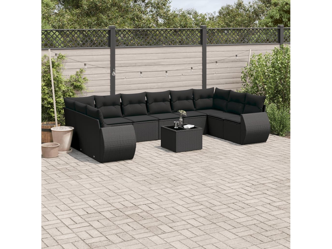 Conjunto de sofás de jardín de 11 piezas DKD Home Decor con cojines de mimbre negros