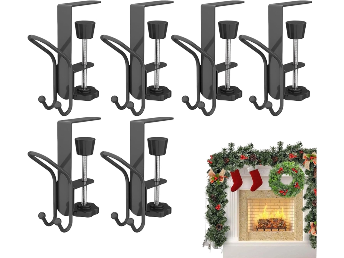 Ganchos para calcetines de chimenea | 6 ganchos para calcetines de chimenea, sin agujeros, con clips de acero de Gokoco