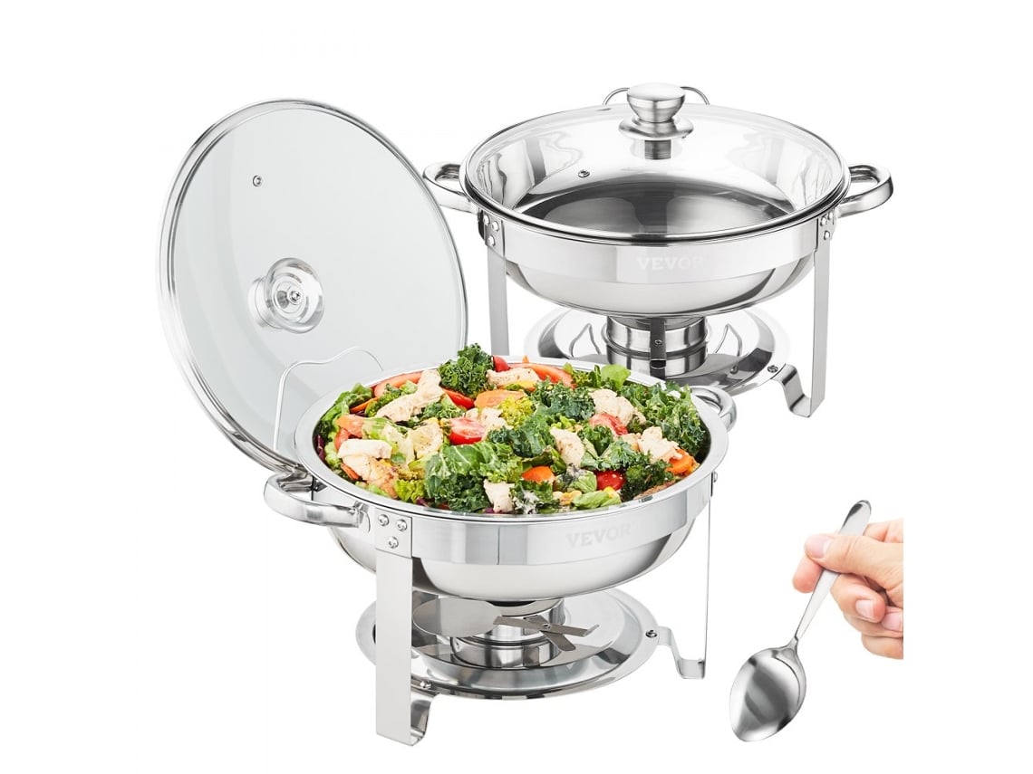 VEVOR Juego de 2 Platos de Frotamiento Redondos con Tapa de Cristal de 3,5 L