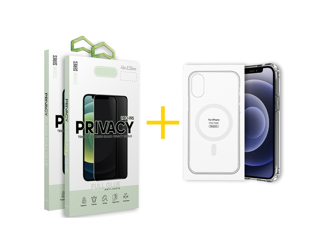 Pack 2 X Película de Vidrio Templado Antiespia + Funda GANDY por Apple iPhone 16 Plus Compatible con Magsafe Magnético Incoloro Clear
