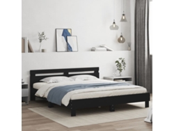 Estructura De Cama Cabecero Y Luces Led Negra160x200 Cm