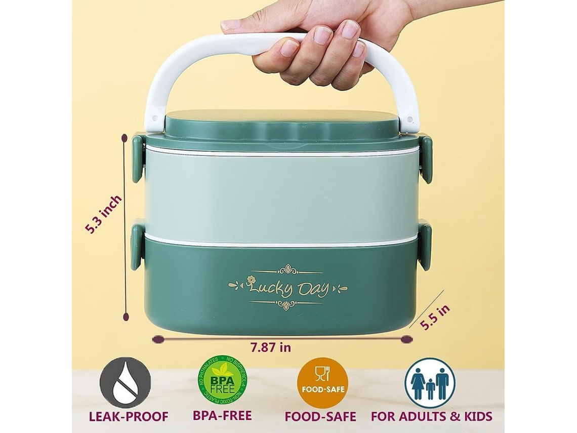 Recipiente para el almuerzo Rebe para adultos y niños, doble capa apilable, hermético, apto para microondas, libre de BPA, material seguro y ecológico.