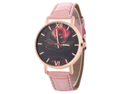 Unisex Pulsera Pu Reloj De Cuero Moda Cuarzo Hombre Mujer Rosa