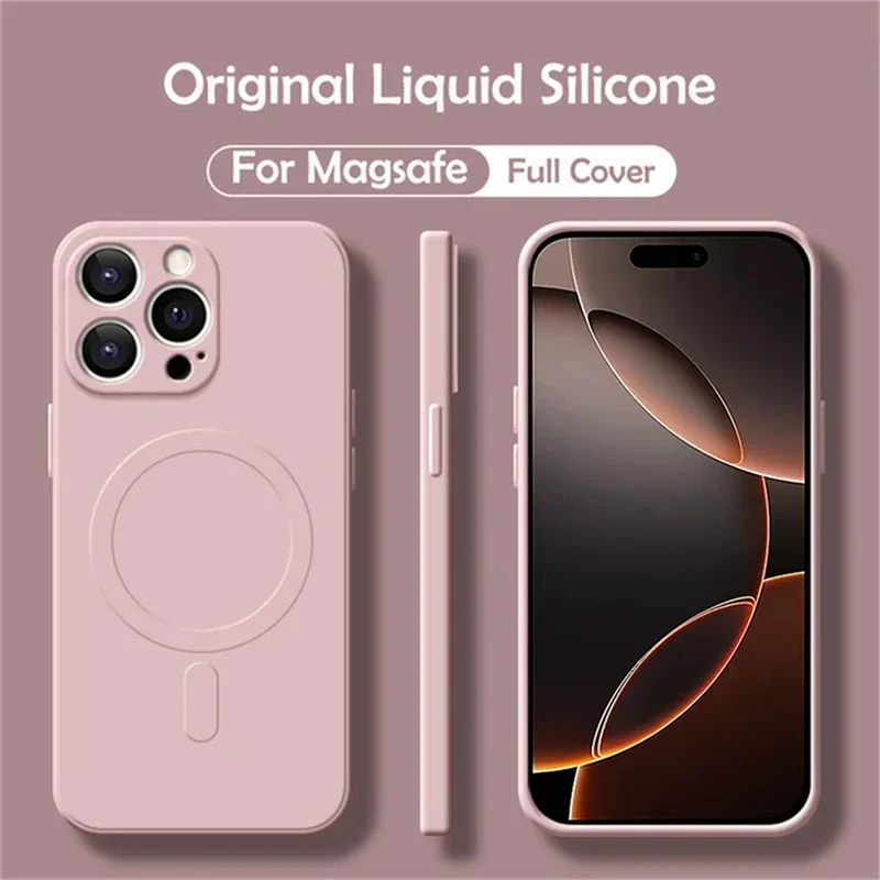 (iphone 13 Mini Rosa) Funda De Silicona Líquida Magsafe Para Teléfono, Compatible Con Carga Inalámbrica Magnética.