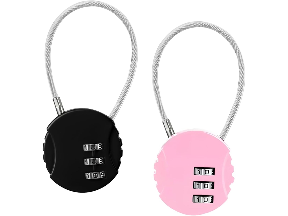 Candado de combinación para equipaje, 2 candados antirrobo de cable redondo, aptos para mochilas y maletas Cuich