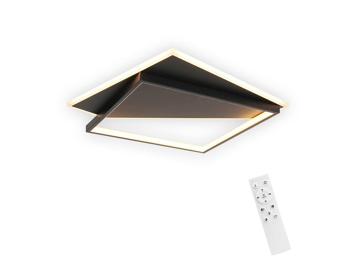 Luz de Techo Led de Diseño Moderno 53W Negro Regulable con Control Remoto Sala de Estar para Dormitorio Cocina Pasillo Oficina NETTLIFE