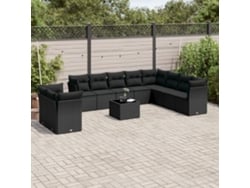 Conjunto de sofá de jardín de 11 piezas con cojines de mimbre sintético negro de DKD Home Decor