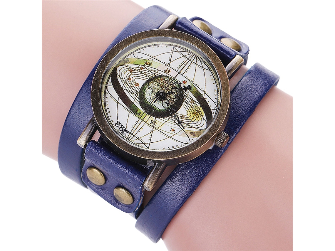 Reloj De Cuero Pu Vintage De Capas Para Hombre Y Mujer Unisex Acero Inoxidable Cuarzo Azul