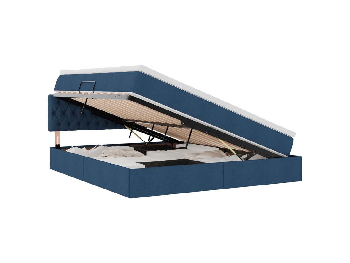Syfax™ Cama De Almacenamiento Led Con Colchón Azul 180 X 200 Cm Tela