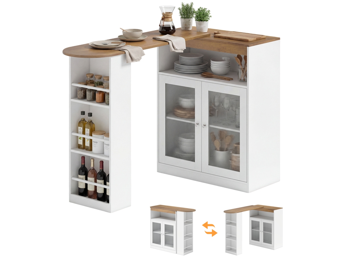 Mesa De Bar Extensível Giratória Com Portas Vidro