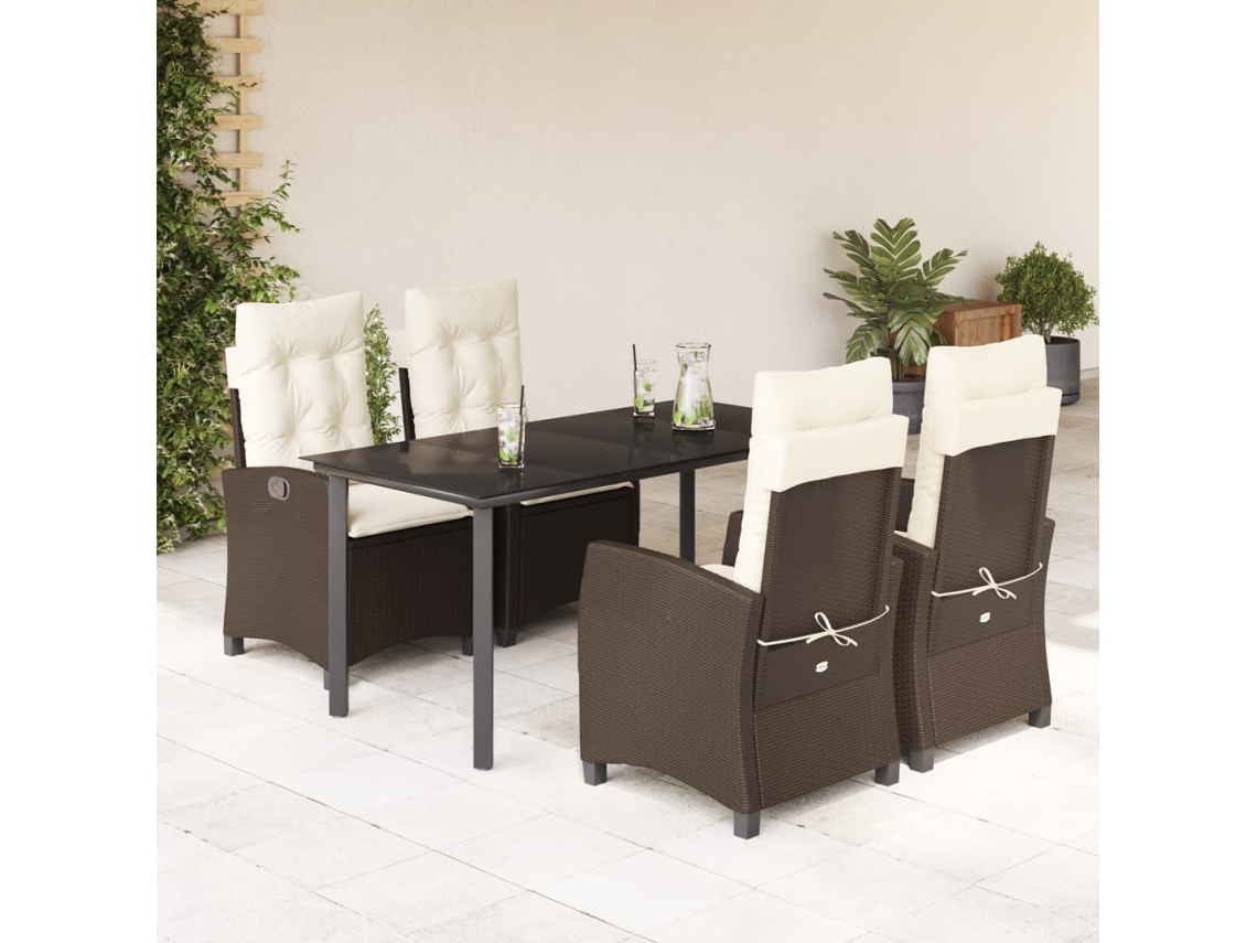 Juego de comedor de jardín con cojines de mimbre marrón, Dkd Home Decor