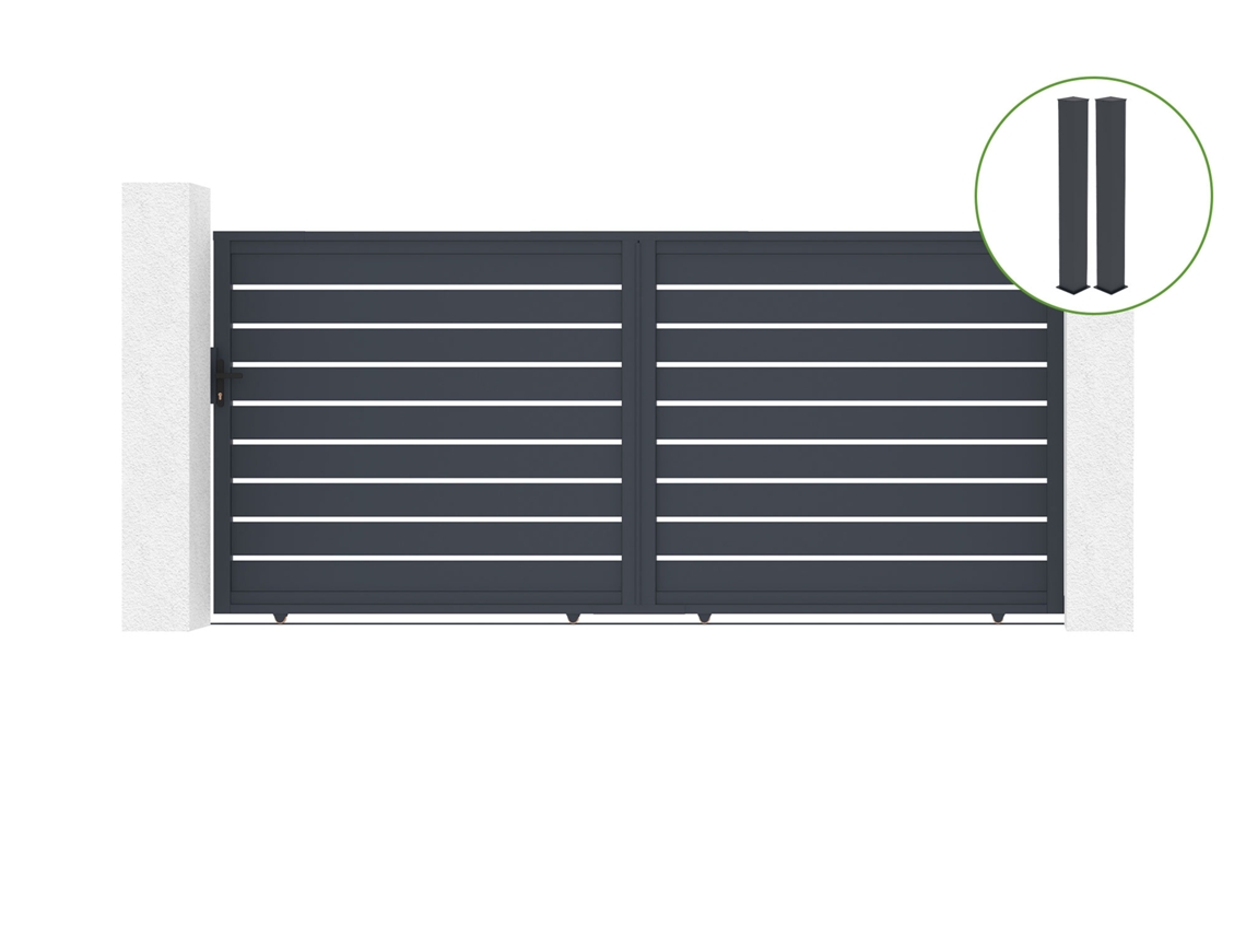 Pack Puerta corredera CASANOOV Vogel - Gris - Aluminio - 400 cm x 180 cm + 2 postes 20x20cm Alt.190cm