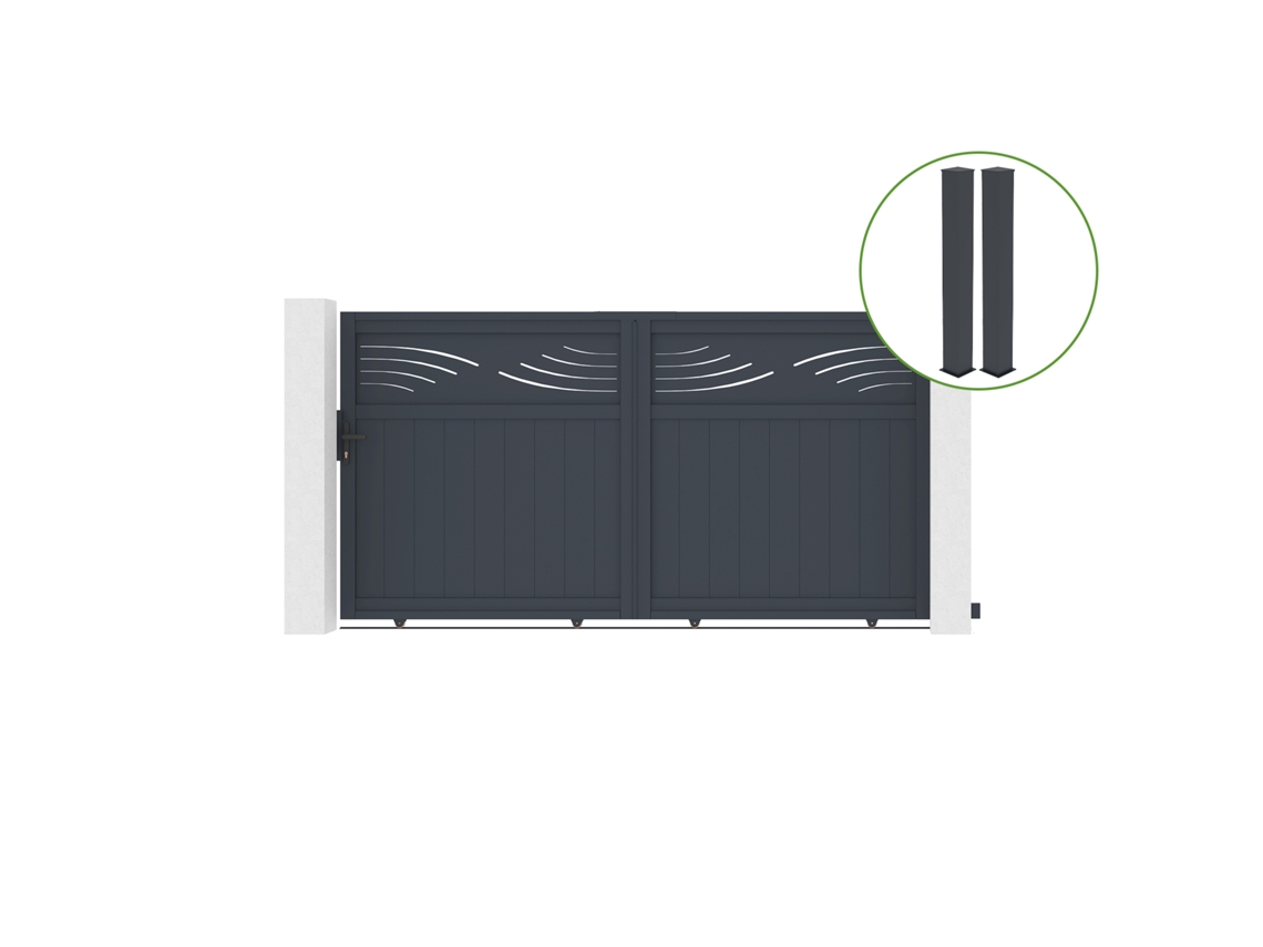 Puerta corredera 3m HALTI H.160cm aluminio gris 2 postes 20x20cm H.190cm CASANOOV
