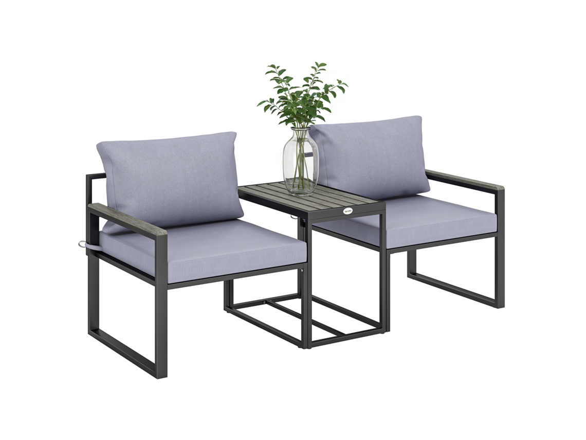 Conj Balcón 3 Piezas 2 Sillones Mesa Cojines Gris Transp