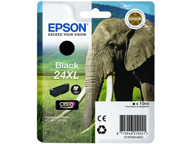 Cartucho de tinta original EPSON, 24XL, Elefante 10 ml , Negro, C13T24314022, T2431