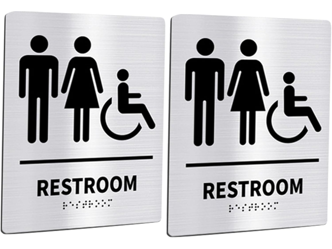 Juego De 2 Letreros En Braille Para Baños Públicos De Hombres Y Mujeres.