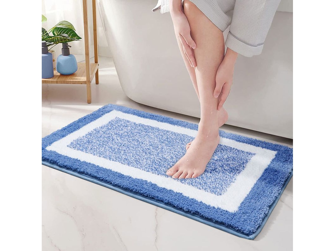 2026-tapete De Baño Microfibra Suave 40x60cm Antideslizante Absorbente Lavable A Máquina Azul
