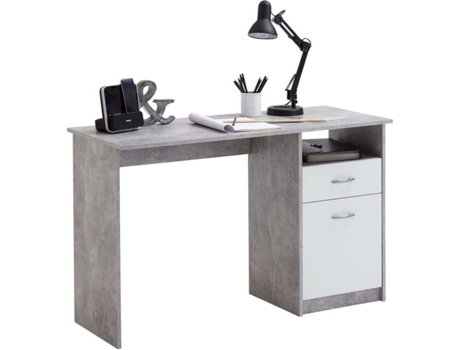 FMD Escritorio con 1 cajón 123x50x76,5 cm color hormigón y blanco