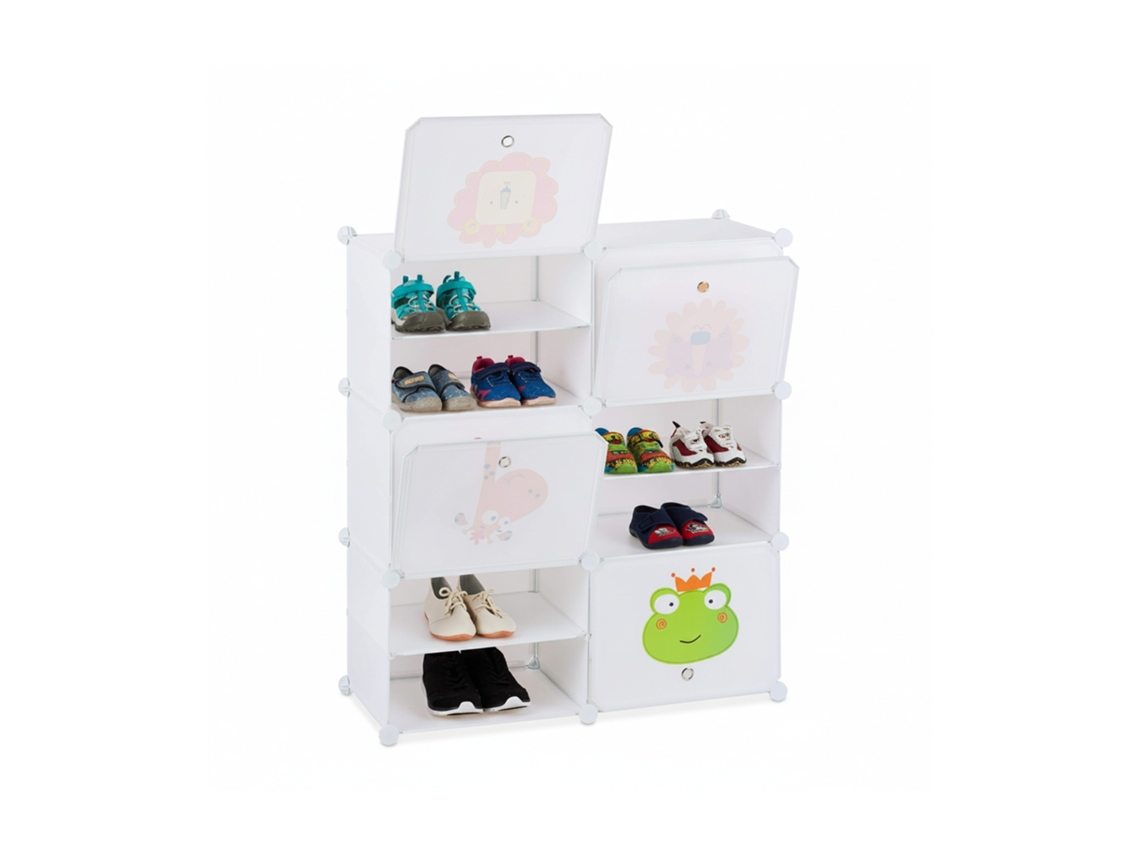 Relaxdays Zapatero Infantil, 12 Compartimentos Para 24 Pares, Extensible, 95 X 84 X 31,5 Cm, Blanco