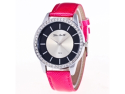 Reloj De Cuarzo Con Correa De Cuero Estilo Simple Moda Para Estudiantes (rojo Rosado)