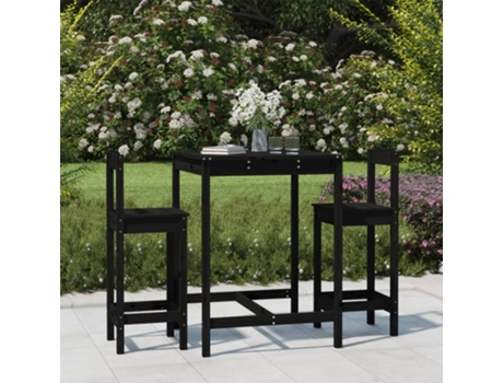 Conjunto 3 de mesa y taburetes altos jardín VIDAXL madera pino negro