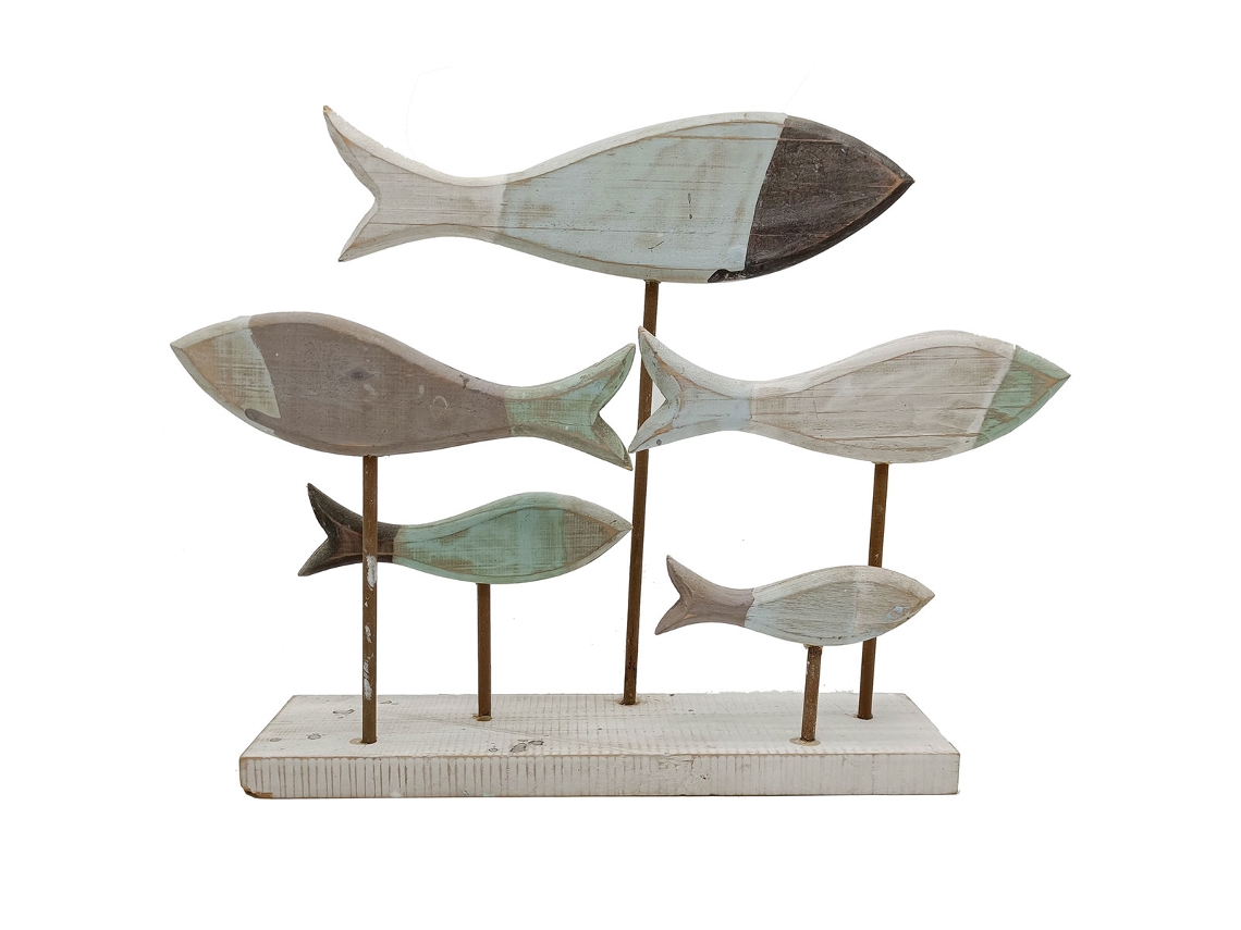 Signes Grimalt - Adorno peces Gris de Madera | Figura Marinera Aplique Pared Adornos Náuticos 31x9x43cm BY SIGRIS