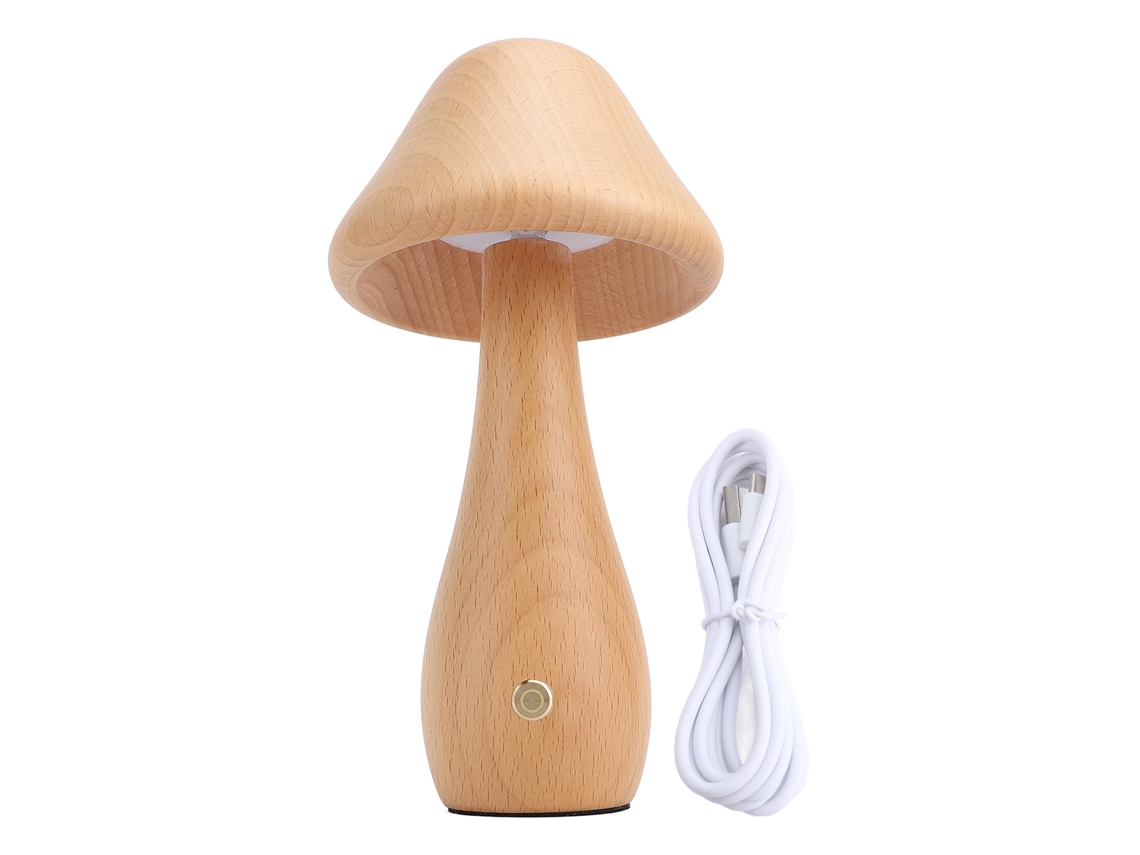 Rebe-lámpara De Mesa Champiñón De Madera Recargable Regulable Por Toque 3000k-6000k Giratoria 150 Grados