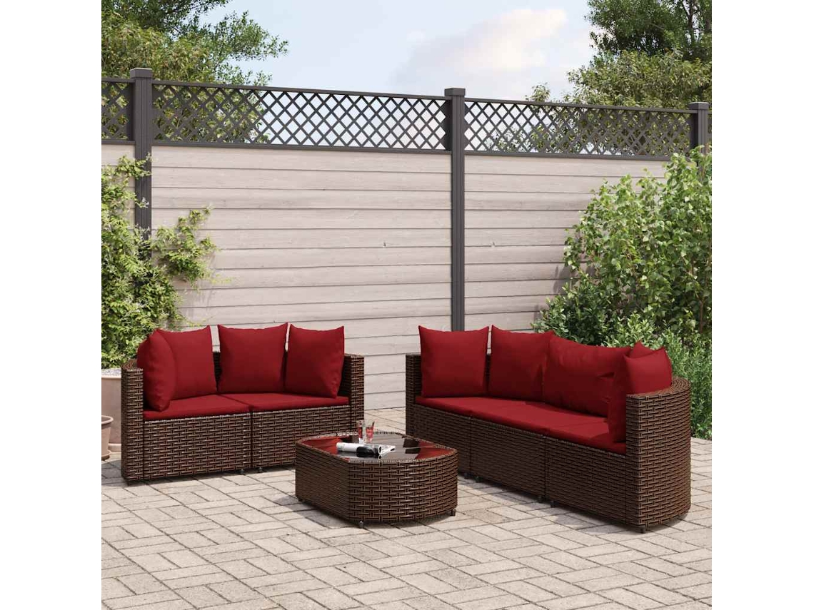 Conjunto de sofá de jardín de 6 piezas con cojines de mimbre marrón de DKD Home Decor