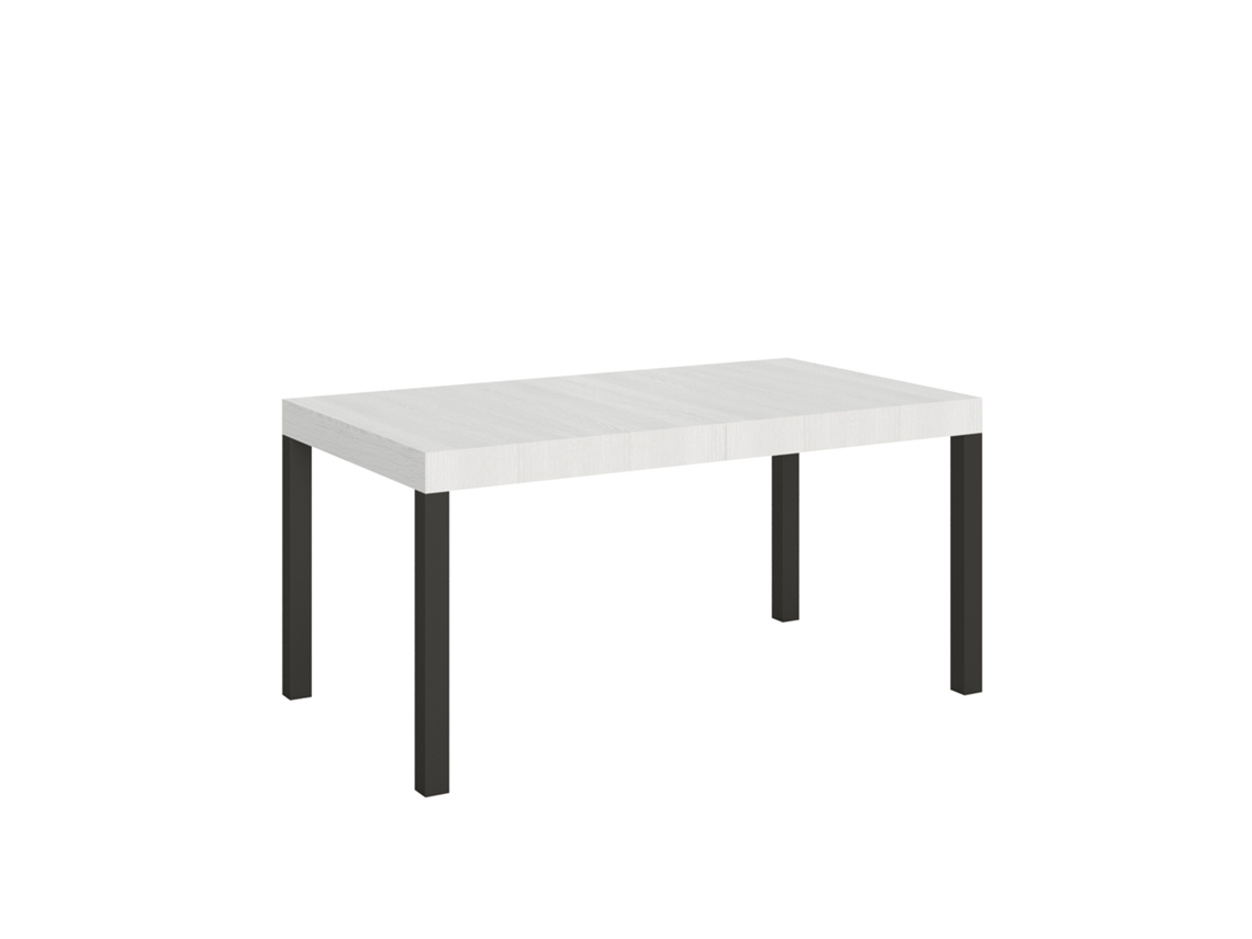Mesa Extensible de Uso Diario 160/244x80 Cm, Patas en Madera de Fresno Blanco y Antracita Itamoby