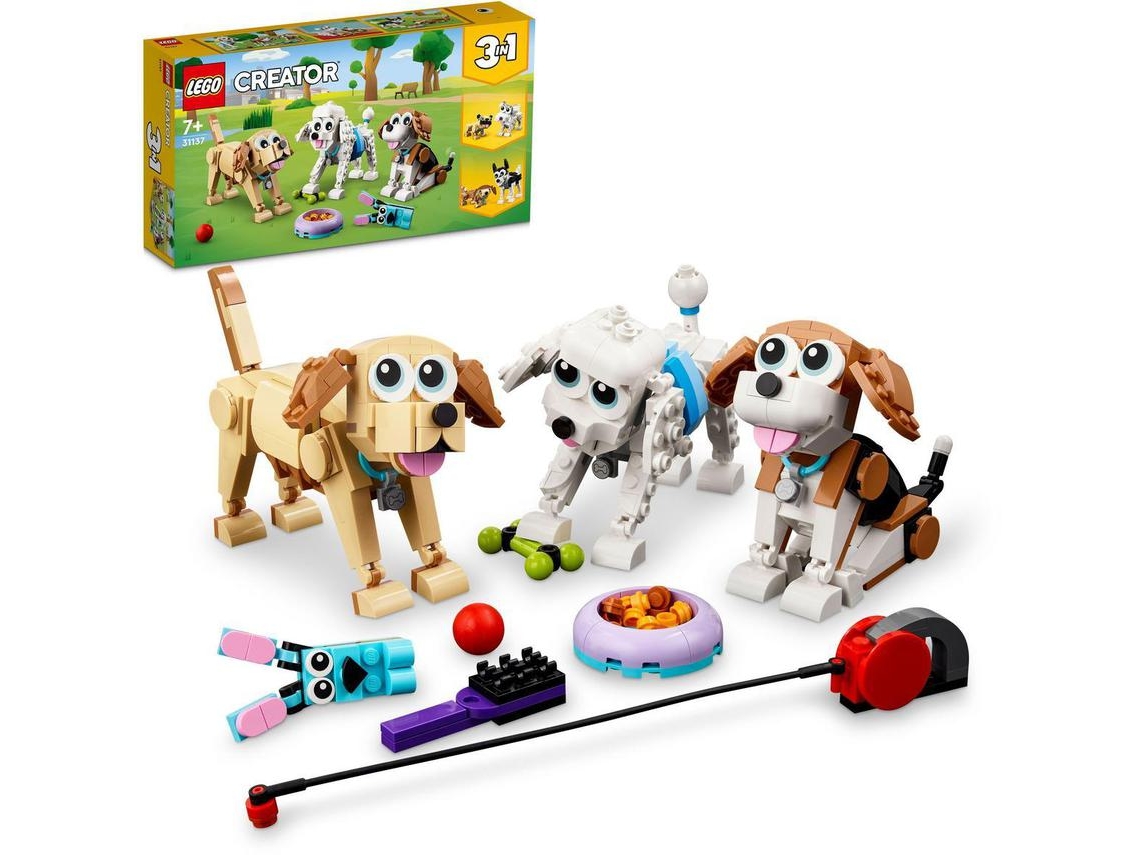 LEGO Creator: Cães adoráveis – Brinquedo de construção com modelos de beagle, caniche e labrador (475 peças)