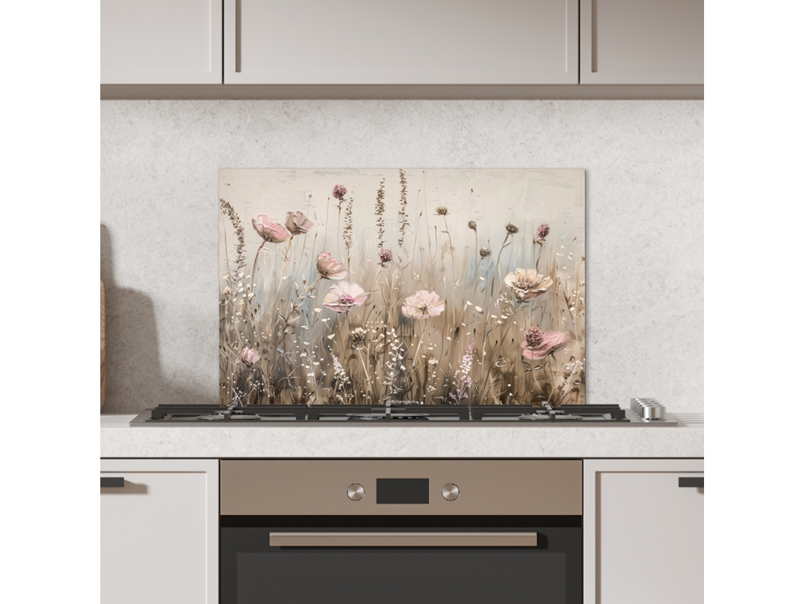 Panel para salpicadero de cocina con flores - Beige - Flores secas 60x40 cm