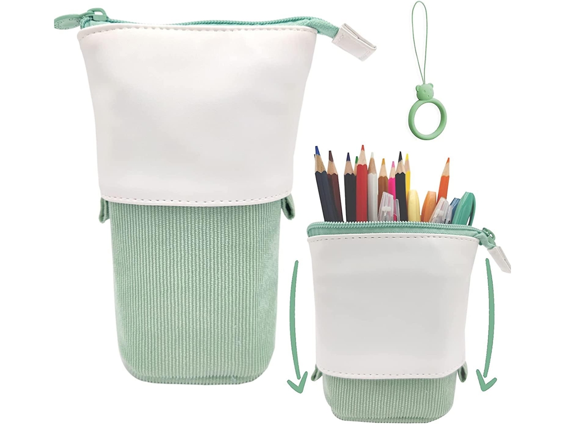 Estuche de lápices desplegable, estuche portátil de pana, neceser verde Chennnls