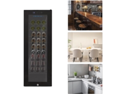 Bodega para vinos, capacidad de 90 litros, almacena 30 botellas, panel táctil LED, consumo de energía 0,61 kWh/24h, potencia nominal 140 W.