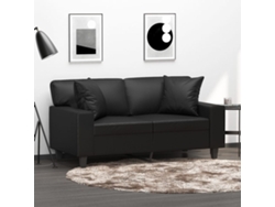 Sofá De 2 Plazas Con Cojines Cuero Sintético Negro 120 Cm