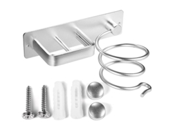 Soporte De Pared De Acero Inoxidable Para Secador Y Plancha De Pelo Con Organizador De Cables Para Baño/dormitorio - Plateado