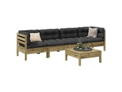 5 Pcs Conjunto Sofás De Jardim C/ Almofadões Pinho Impregnado Dkd Home Decor